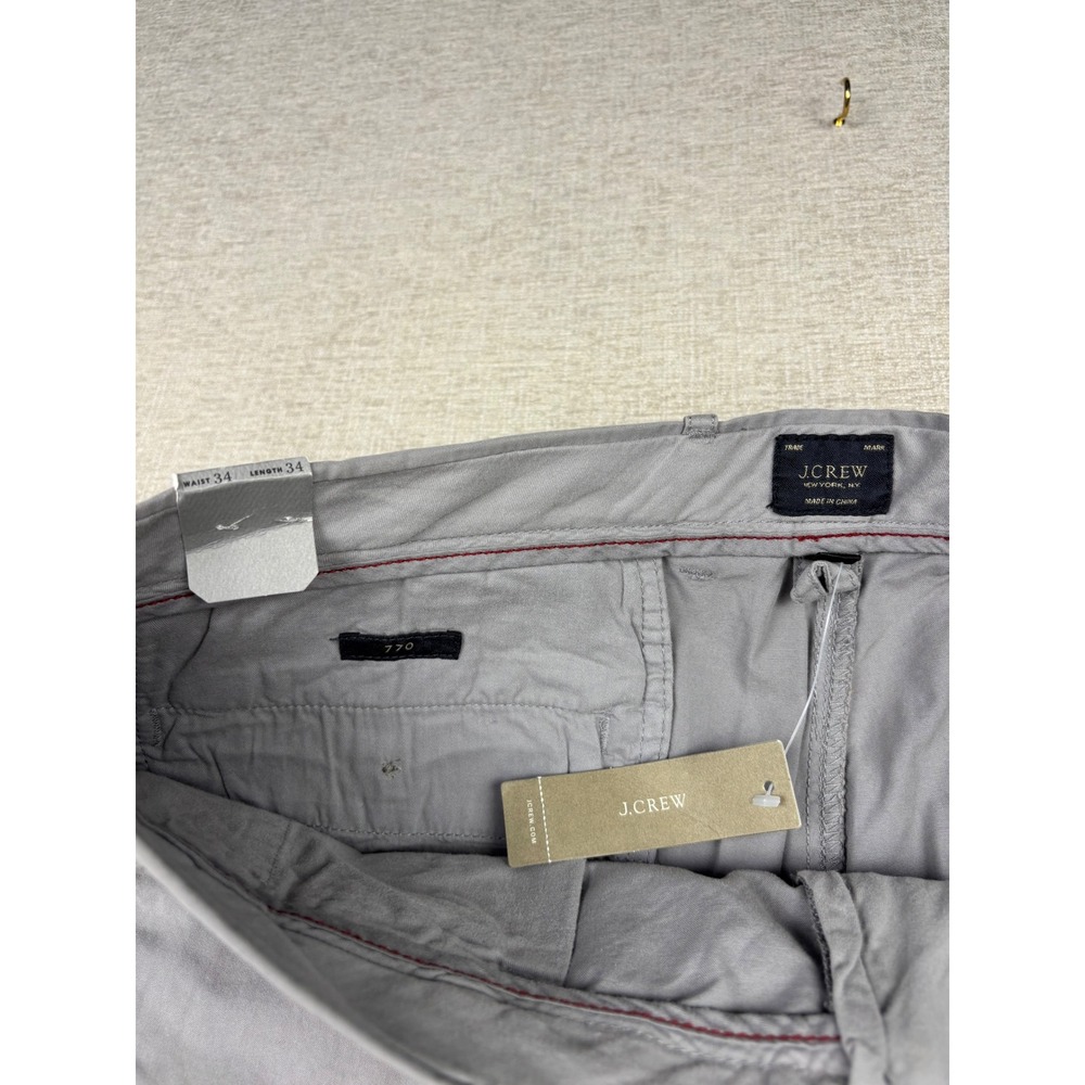 J.Crew 770 Straight Fit Chino Pants Mens 34x34 Grey Stretch Cotton Trousers - Picture 3 of 8